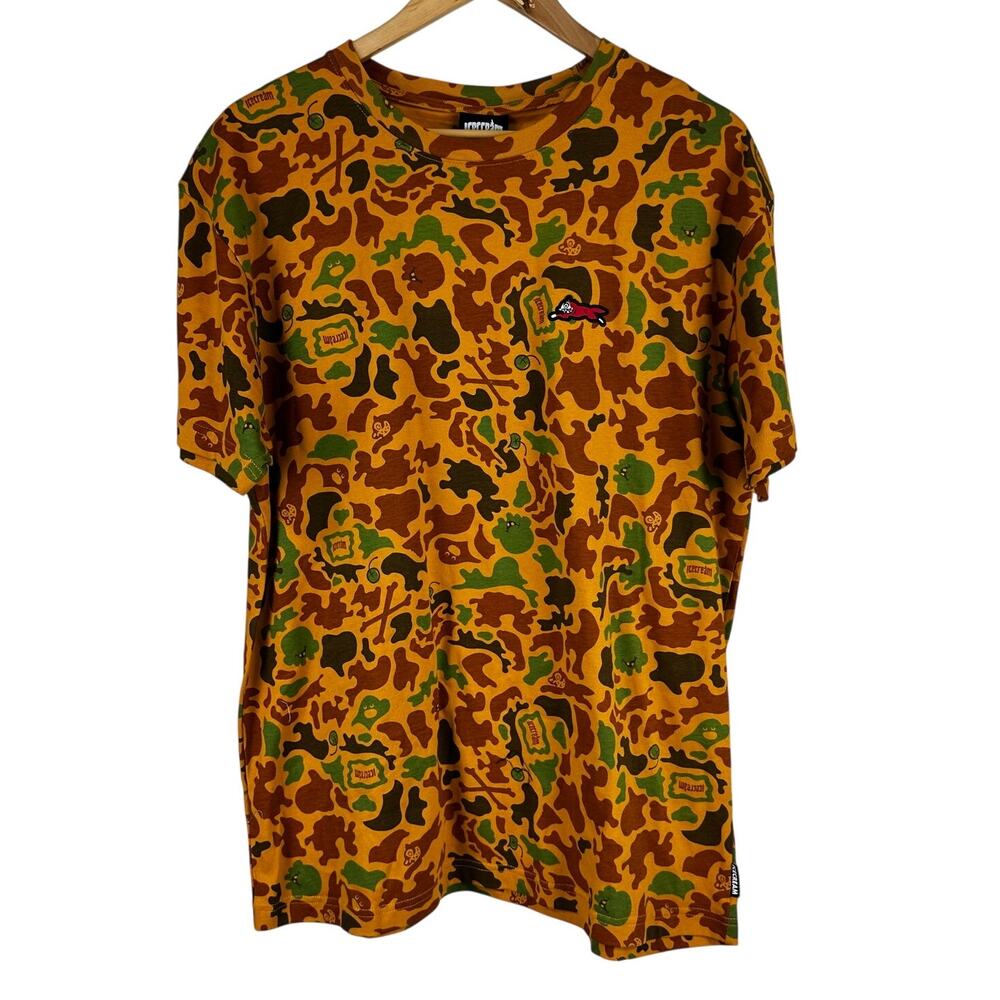 Icecream NWT Men's Camouflage Style T-Shirt Size Large Short Sleeve Orange Green